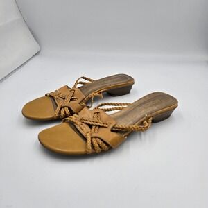 Nickels Soft Braided‎ Leather Sandals Slides Tan Size 6M Womens Casual Shoes